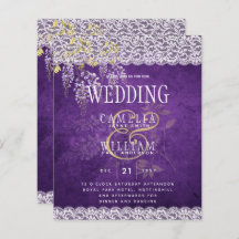 BUDGET Wisteria Purple Floral Lace Mariage INVITE