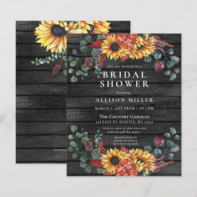 Budget Wood Sunflowers Invitation de douche nuptia (Devant / Derrière)