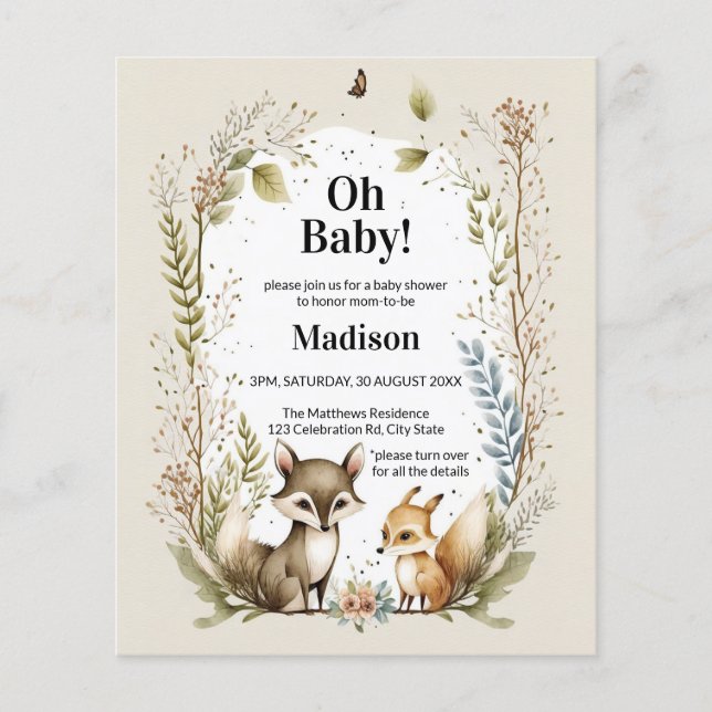 Budget Woodland Créatures Baby shower Invitation (Devant)
