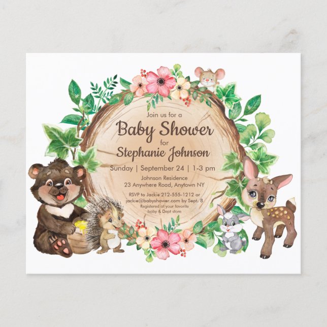 Budget Woodland Rustic Neutral Baby shower Invitat (Devant)