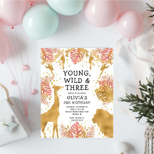Budget Young Wild Three Pink 3e anniversaire Invit