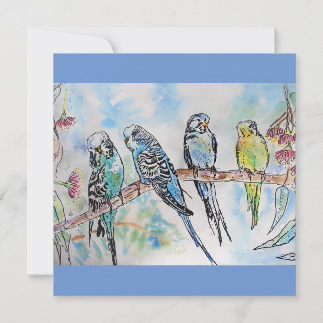 Budgie Budgies Carte Oiseau de peinture aquarelle (Devant)