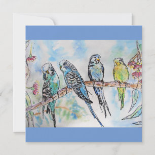 Budgie Budgies Carte Oiseau de peinture aquarelle