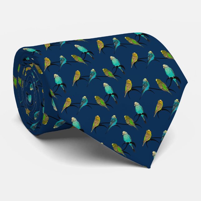 Budgie Frenzy Cravate Double face Print (Navy) (Roulé)