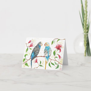 Budgies - carte blanche d'aquarelle originale