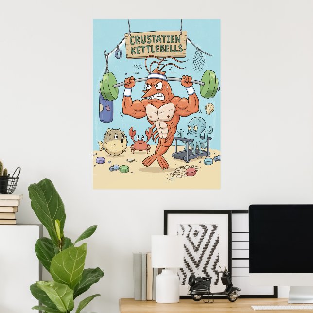 Buff Shrimp Gym Poster – Funny Beach Art (Bureau à domicile)