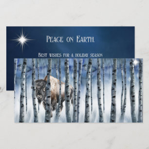 Buffalo Bison Winter Woods Carte de Noël