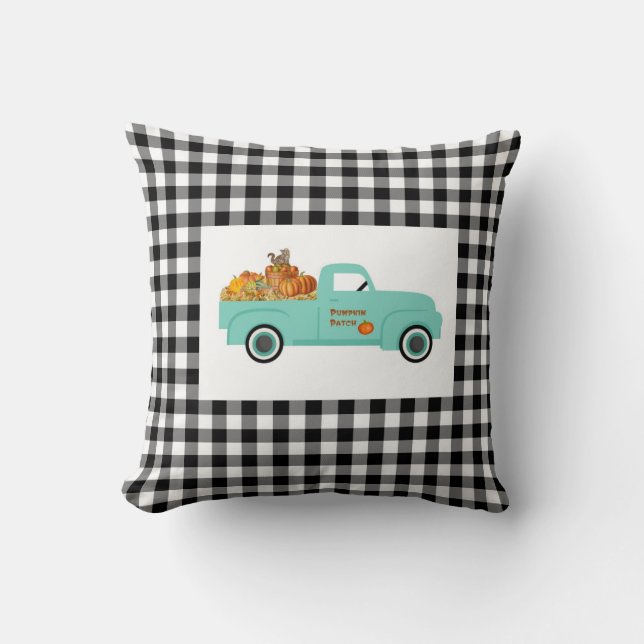 Buffalo Check Coussin avec Blue Citrouille Truck (Recto)