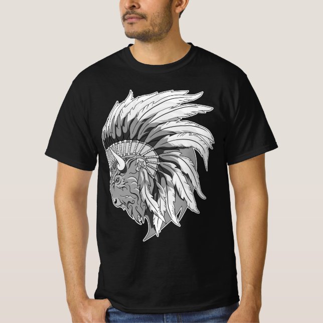 Buffalo Head avec coiffure indienne T-shirt homme (Devant)