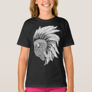 Buffalo Head avec coiffure indienne T-Shirt pour e