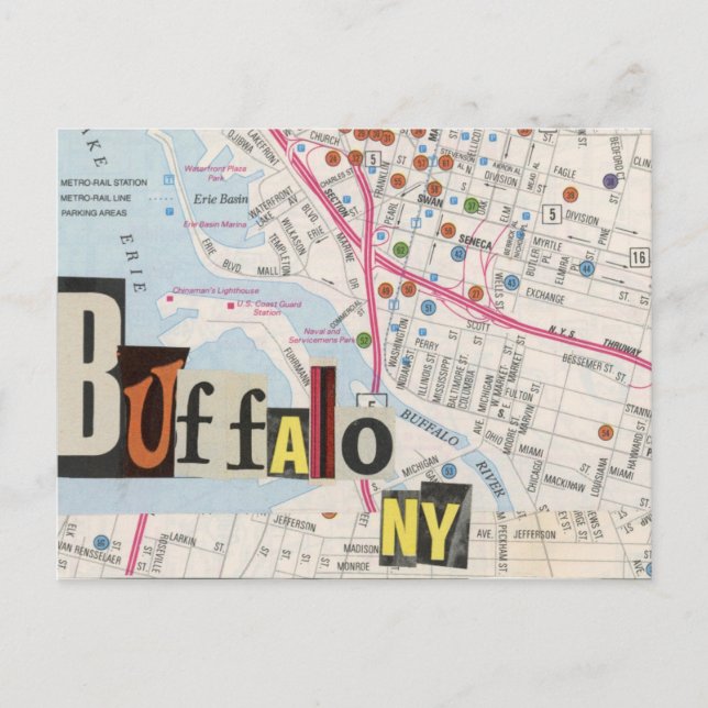 Buffalo NY Maps Carte postale Collage 36 (Devant)