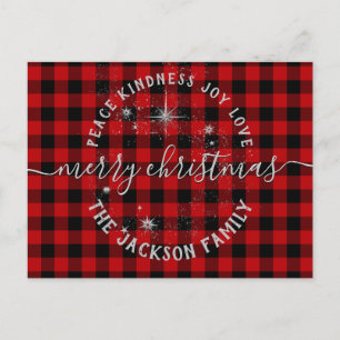 Buffalo Plaid Argent Script Joyeuse carte de Noël