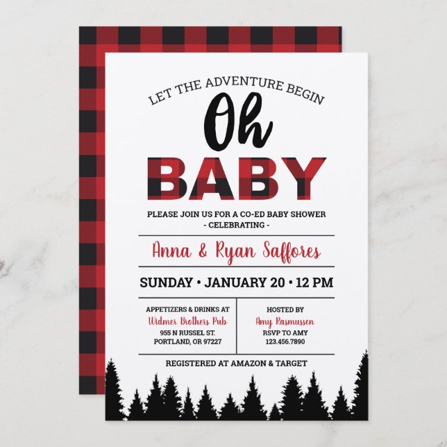 Buffalo Plaid Baby shower Invitation - Oh Baby (Devant / Derrière)