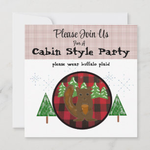 Buffalo Plaid Cabine Fête Invitation