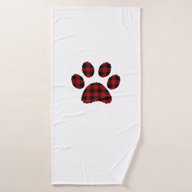 Buffalo Plaid Chien Empreinte de patte ou Amoureux (Serviette de bain)