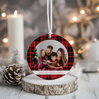 Buffalo Plaid Christmas Photo Keepsaké Ornement