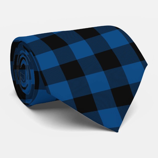 Buffalo Plaid Cravate Bleu Et Noir (Roulé)