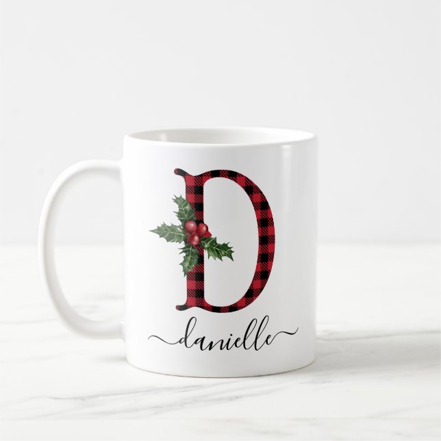 Buffalo Plaid D Monogram Christmas Coffee Mug (Gauche)