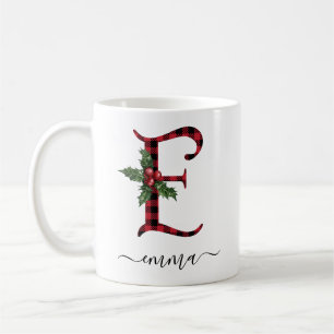 Buffalo Plaid E Monogram Christmas Coffee Mug