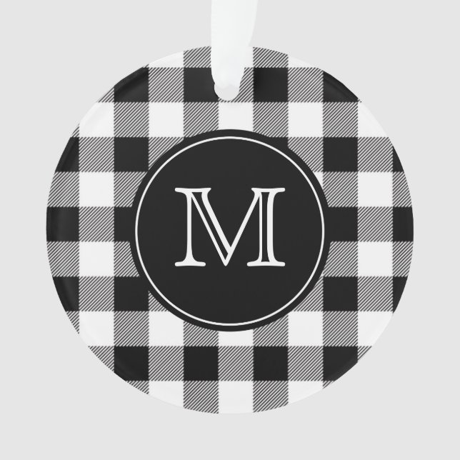Buffalo Plaid Farmhouse noir et blanc Monogramme (devant)