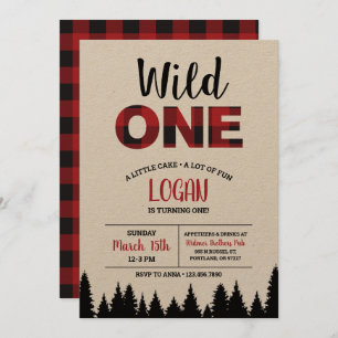 Buffalo Plaid First Birthday Invitation - Wild One