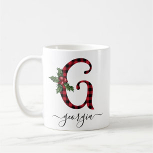 Buffalo Plaid G Monogram Christmas Coffee Mug