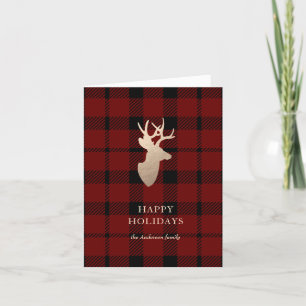 Buffalo Plaid Golden Deer Holiday Carte photo