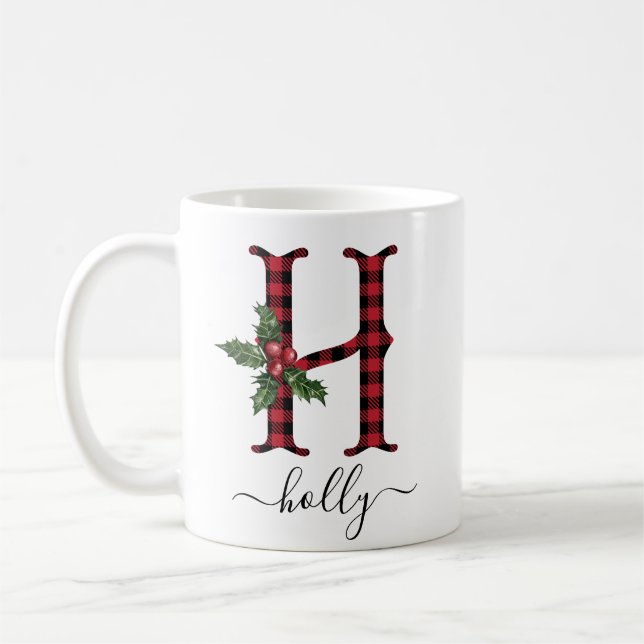 Buffalo Plaid H Monogram Christmas Coffee Mug (Gauche)