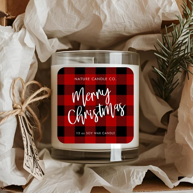 Buffalo Plaid Joyeux Noël bougie Étiquette (Créateur téléchargé)