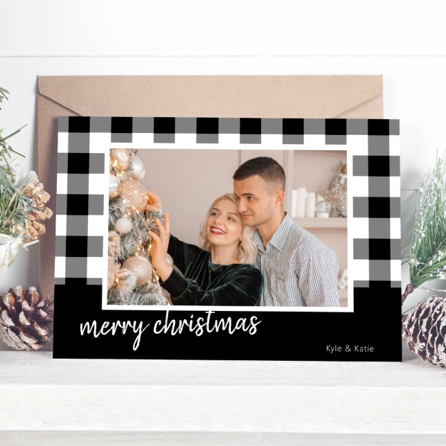 Buffalo Plaid Joyeux Noël Photo Carte de Noël (Buffalo Plaid Merry Christmas Photo Christmas Card)