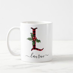 Buffalo Plaid L Monogram Christmas Coffee Mug