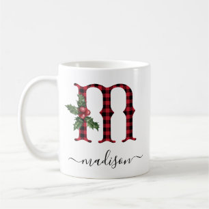Buffalo Plaid M Monogram Christmas Coffee Mug