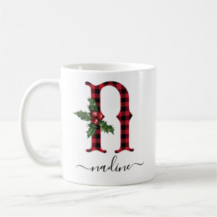 Buffalo Plaid N Monogram Christmas Coffee Mug