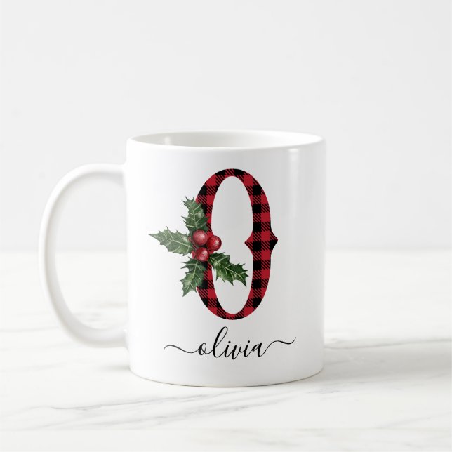 Buffalo Plaid O Monogram Christmas Coffee Mug (Gauche)