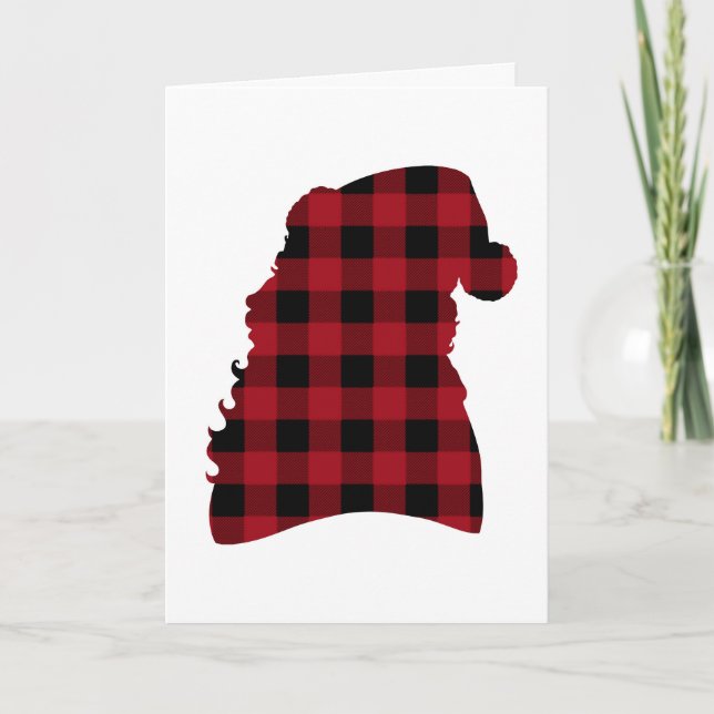 Buffalo Plaid Père Noël Silhouette Carte de Noël (Devant)