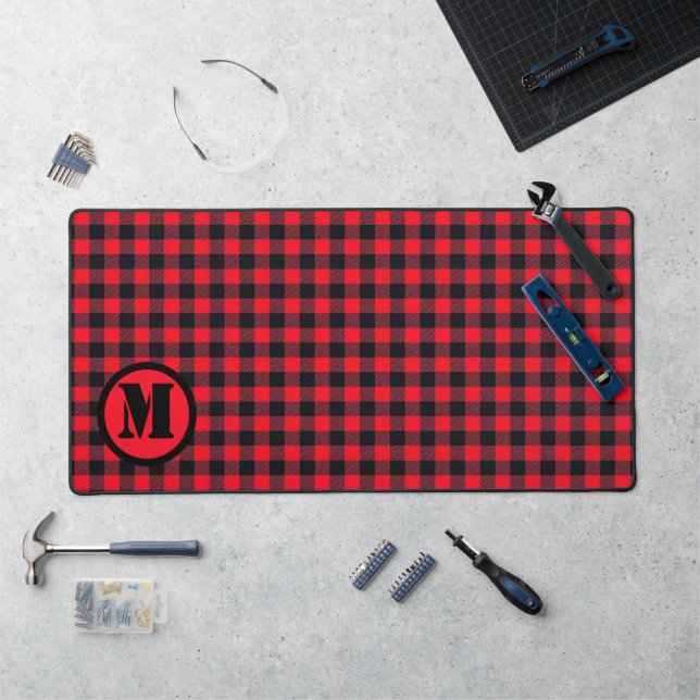 Buffalo Plaid Red Lumberjack Motif Monogramme (Poste de travail)