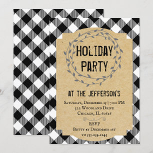 Buffalo Plaid Rustic Holiday Party Invitation