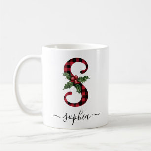 Buffalo Plaid S Monogram Christmas Coffee Mug