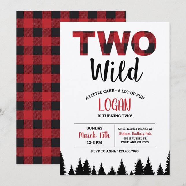 Buffalo Plaid Second Birthday Invitation Two Wild (Devant / Derrière)