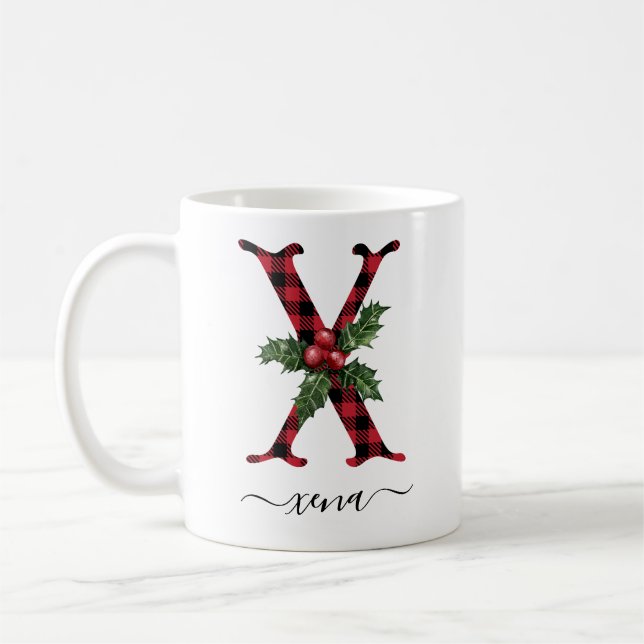 Buffalo Plaid X Monogram Christmas Coffee Mug (Gauche)