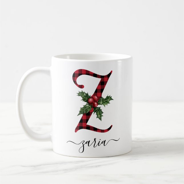 Buffalo Plaid Z Monogram Christmas Coffee Mug (Gauche)