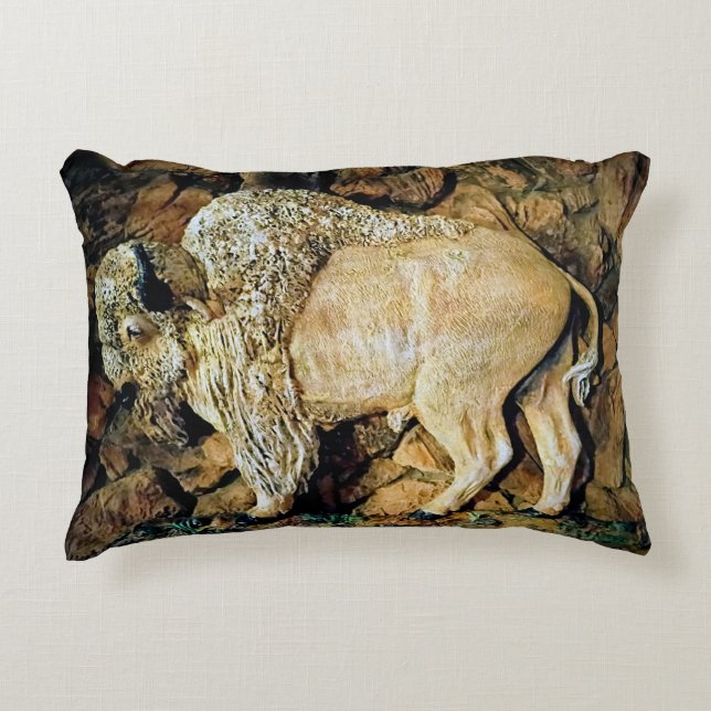 « Buffle blanc » Coussin accent en art original (Devant)