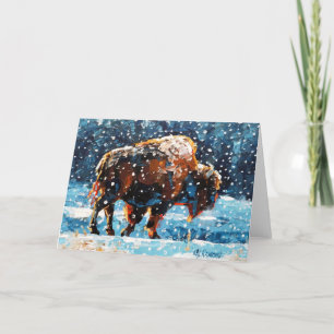 Buffle dans la carte de vœux pliée neige Hiver Nei