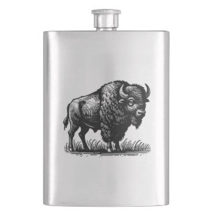 Buffle De Bison Américain Sur Une Flacon En Acier 