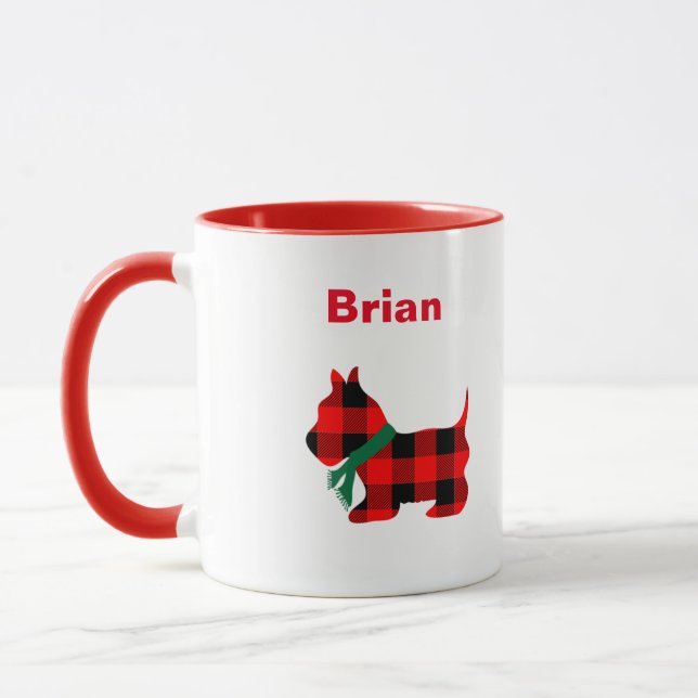 Buffle de Noël personnalisé Plaid Scottie Mug (Gauche)