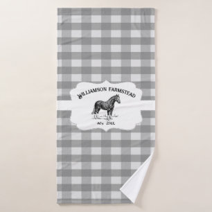 Buffle gris Plaid Farm Horse Serviette de bain ens