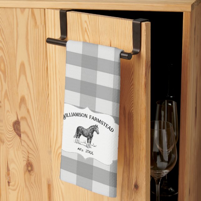 Buffle gris Plaid Farm Horse Serviette de cuisine (Pliage en tiers)