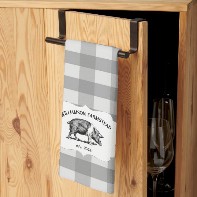 Buffle gris Plaid Farm Pig Serviette de cuisine (Pliage en tiers)