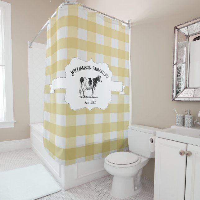 Buffle Jaune Plaid Ferme Vache Douche rideau (En situation)