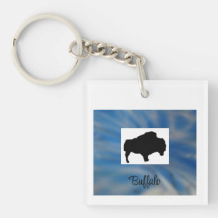 Buffle Noir sur Porte-clés Bleu